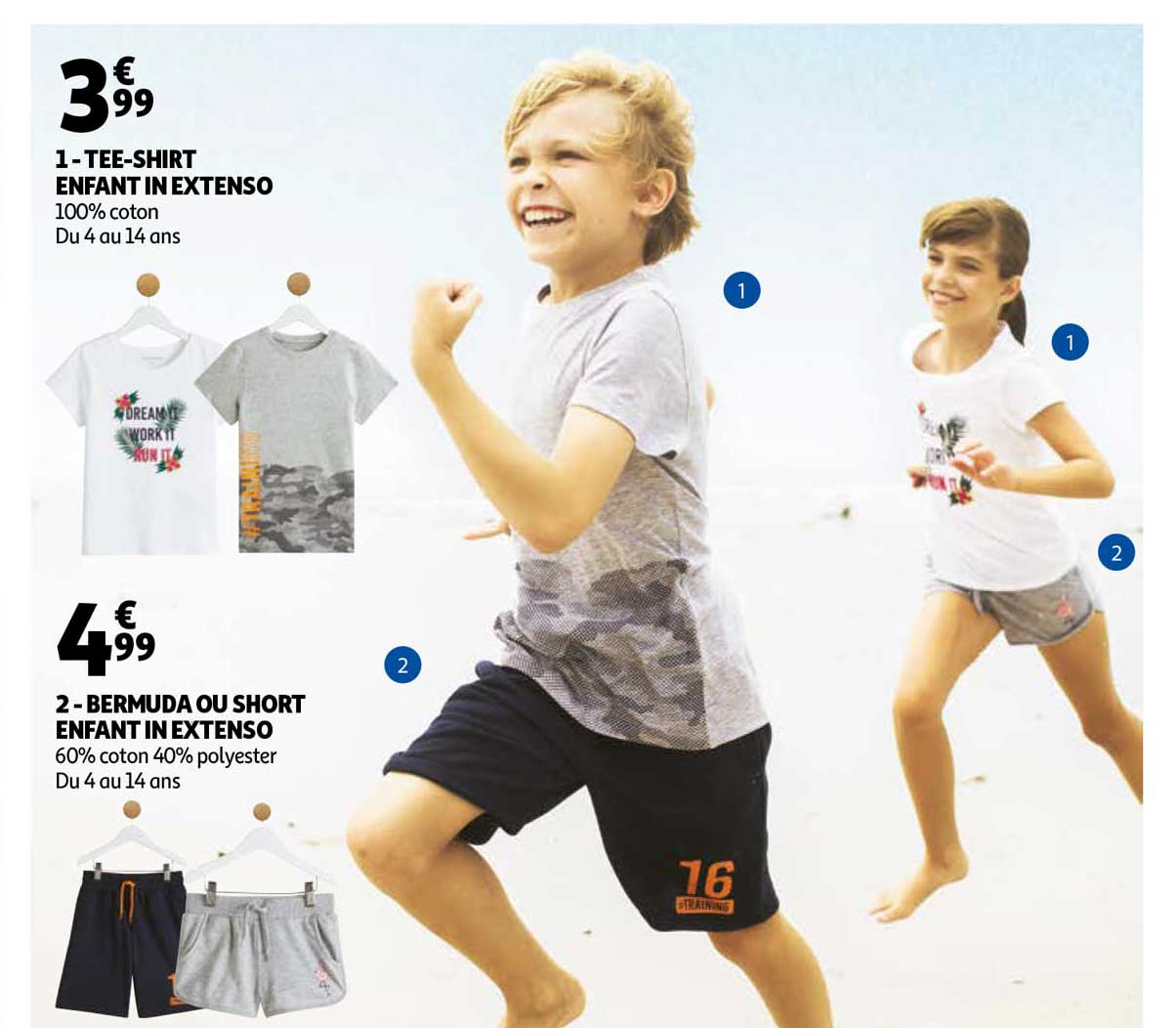 tee-shirt enfant in extenso, bermuda ou short enfant in extenso