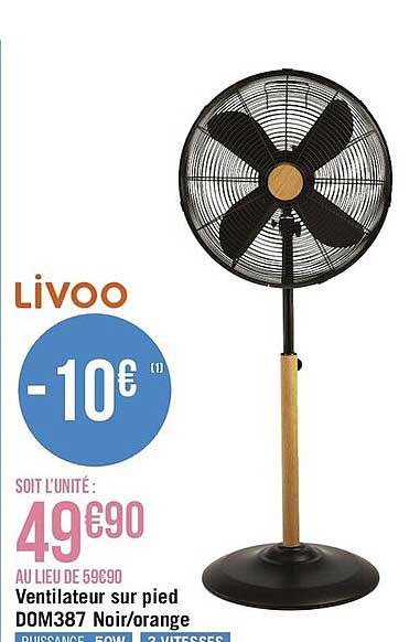 ventilateur sur pied dom387 noir - orange livoo