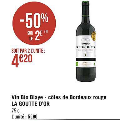 vin bio blaye - côtes de bordeaux rouge la goutte d'or