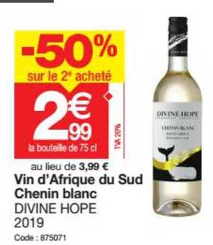 vin d'afrique du sud chenin blanc divine hope