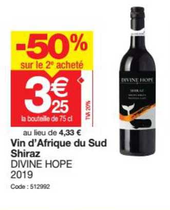 vin d'afrique du sud shiraz divine hope