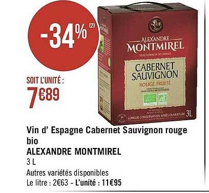 vin d'espagne cabernet sauvignon rouge bio alexandre montmirel