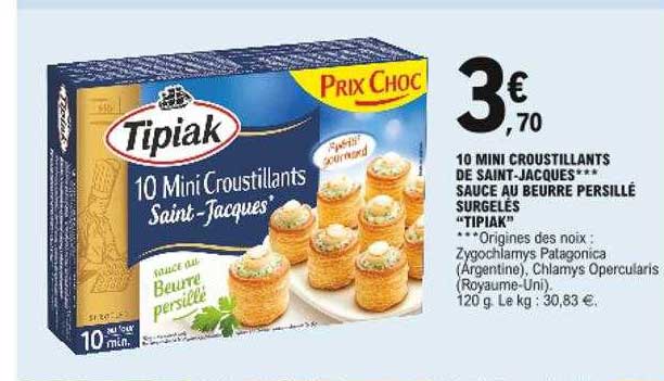 10 mini croustillants de saint-jacques sauce au beurre persillé surgelés "tipiak"