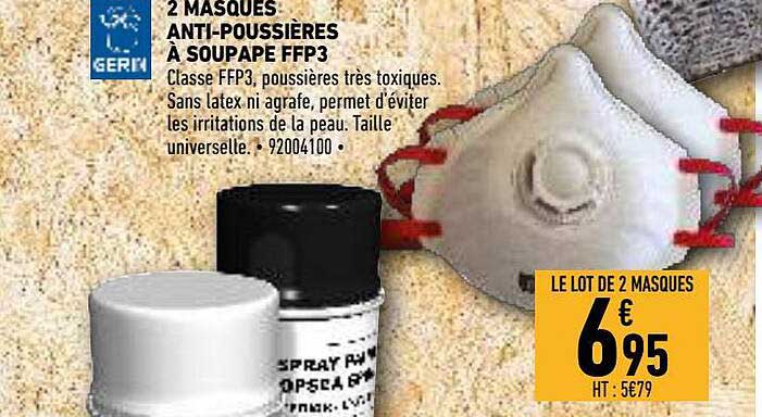 2 masques anti-poussières à soupape ffp3