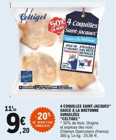 4 coquilles saint-jacques sauce à la bretonne surgelées "celtigel"