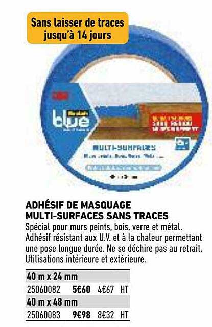 adhésif de masquage multi-surfaces sans traces