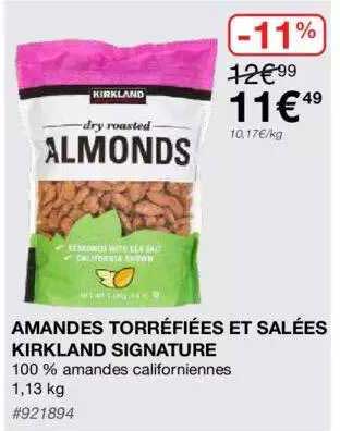 amandes torréfiées et salées kirkland signature