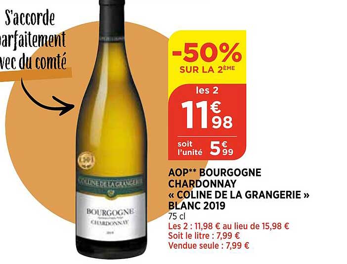 aop bourgogne chardonnay "colline de la grangerie" blanc 2019