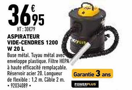 aspirateur vide-cendres 1200 w 20 l