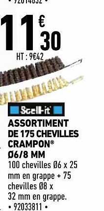 assortiment de 175 chevilles crampon ø6-8 mm scell-it