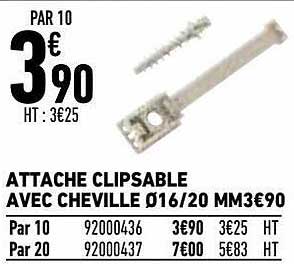 attache clipsable avec cheville ø 16-20 mm