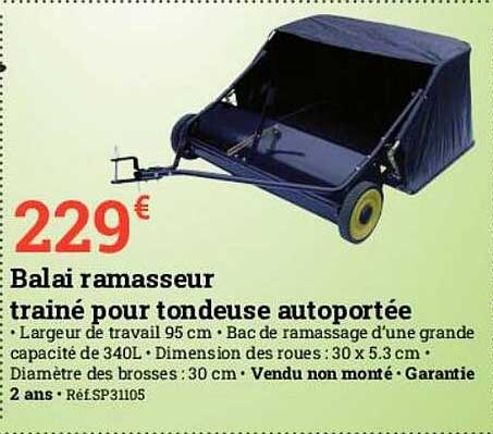 balai ramasseur trainé pour tondeuse autoportée