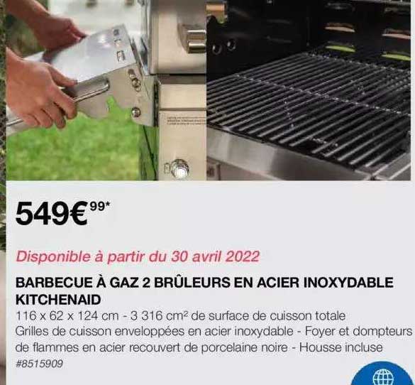 barbecue à gaz 2 brûleurs en acier inoxydable kitchenad