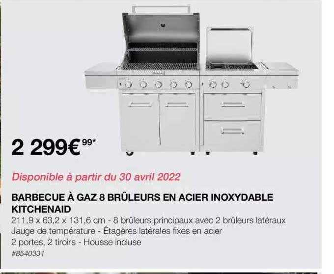 barbecue à gaz 8 brûleurs en acier inoxydable kitchenaid