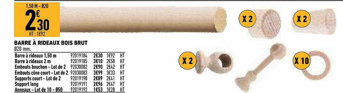 Barre à Rideaux Bois Brut