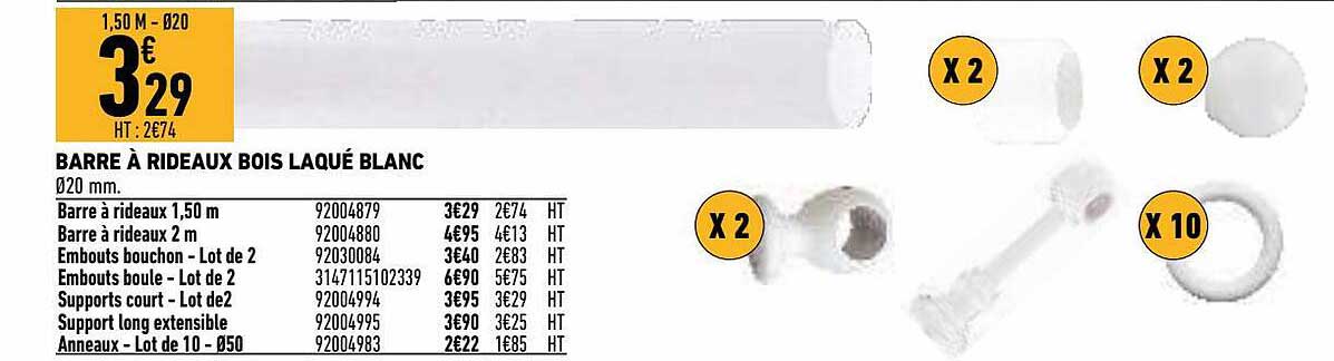 Barre à Rideaux Bois Laqué Blanc