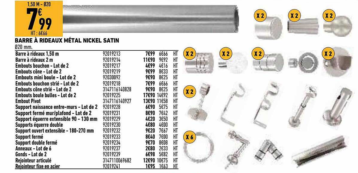 barre à rideaux métal nickel satin