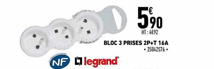bloc 3 prises 2p+t 16a legrand