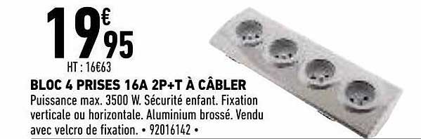 bloc 4 prises 16a 2p+t à câbler