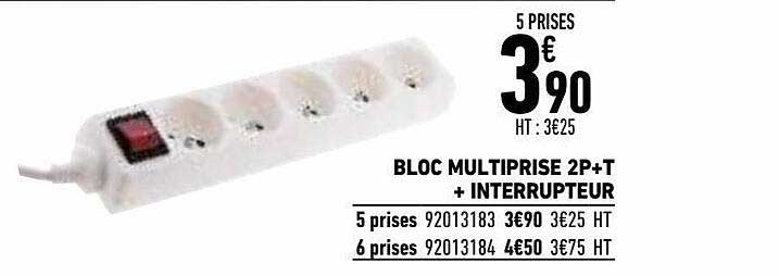 bloc multiprise 2p+t + interrupteur
