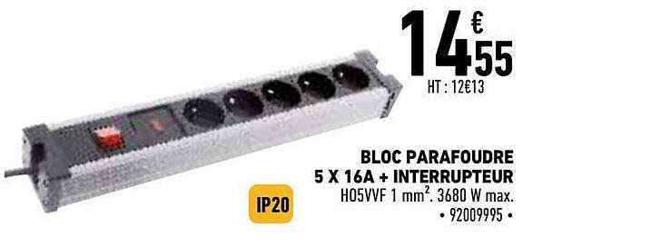bloc parafoudre 6 x 16a + interrupteur