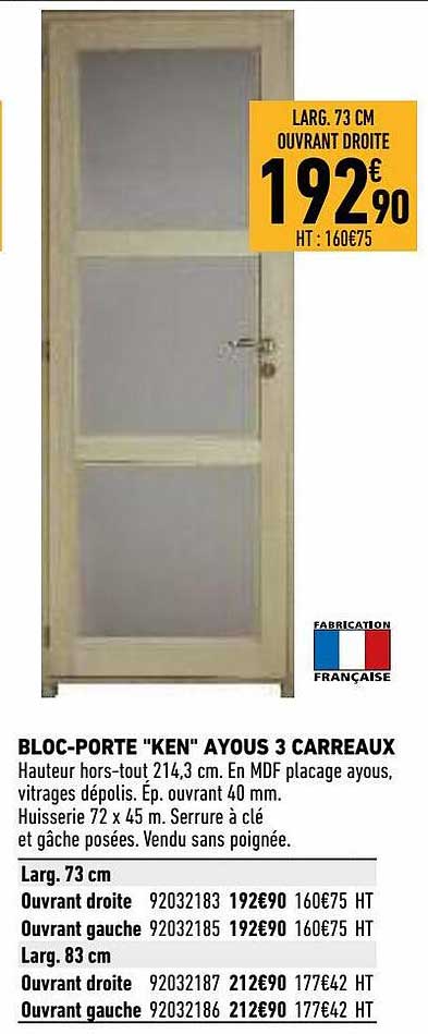 bloc-porte "ken" ayous 3 carreaux