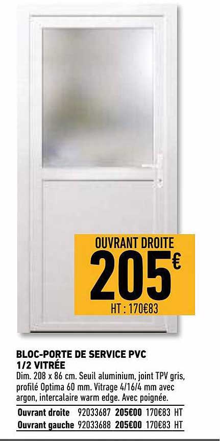 bloc-porte de service pvc 1-2 vitrée