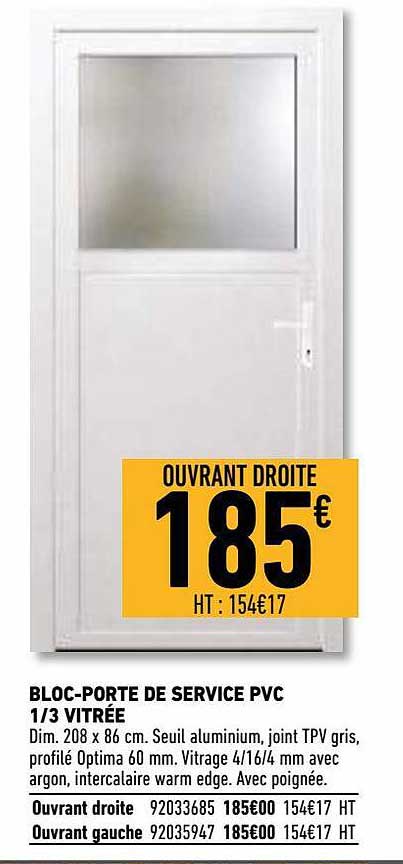 bloc-porte de service pvc 1-3 vitrée
