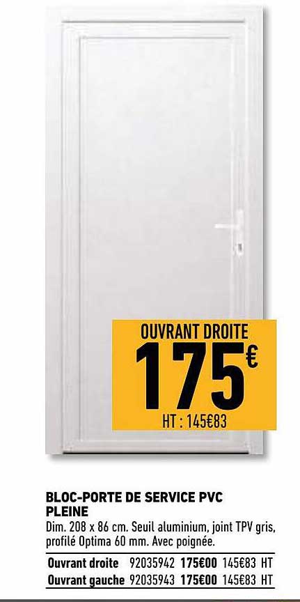 bloc-porte de service pvc pleine