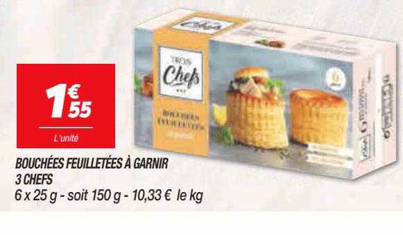 bouchées feuilletées à garnir 3 chefs