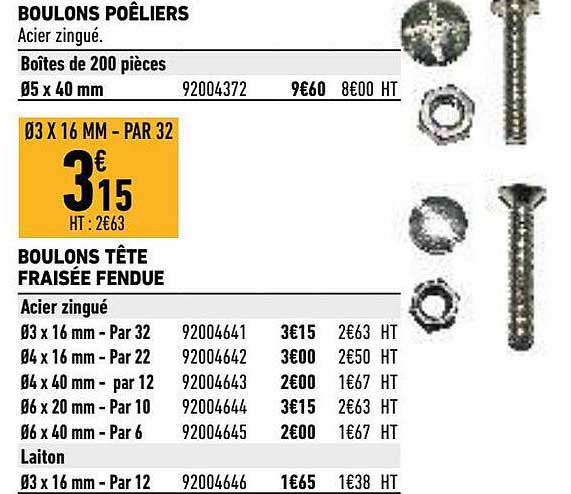 boulons poêliers, boulons tête fraisée fendue