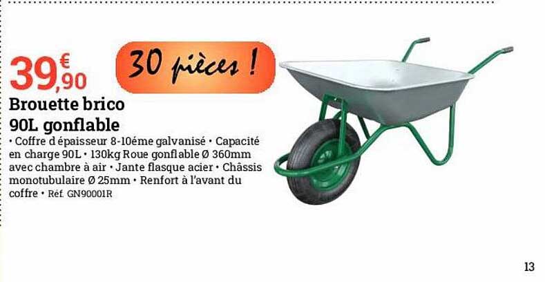brouette brico 90l gonflable