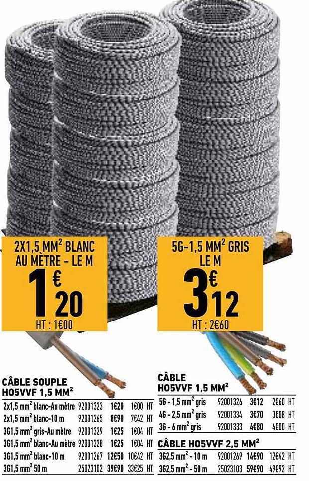 câble souple h05vvf 1,5 mm², câble h05vvf 1,5 mm²
