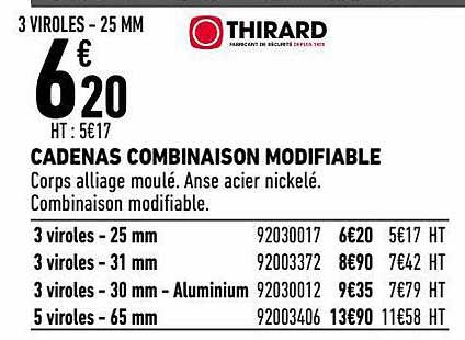 cadenas combinaison modifiable thirard