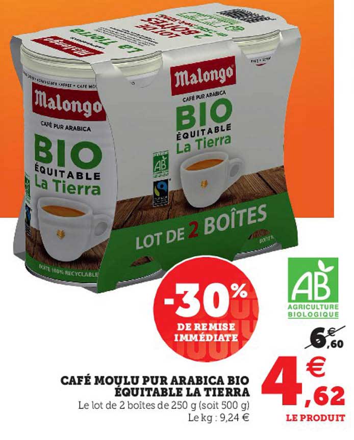 café moulu pur arabica bio équitable la tierra