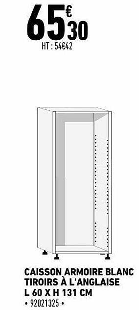 caisson armoire blanc tiroirs à l'anglaise l 60 x h 131 cm