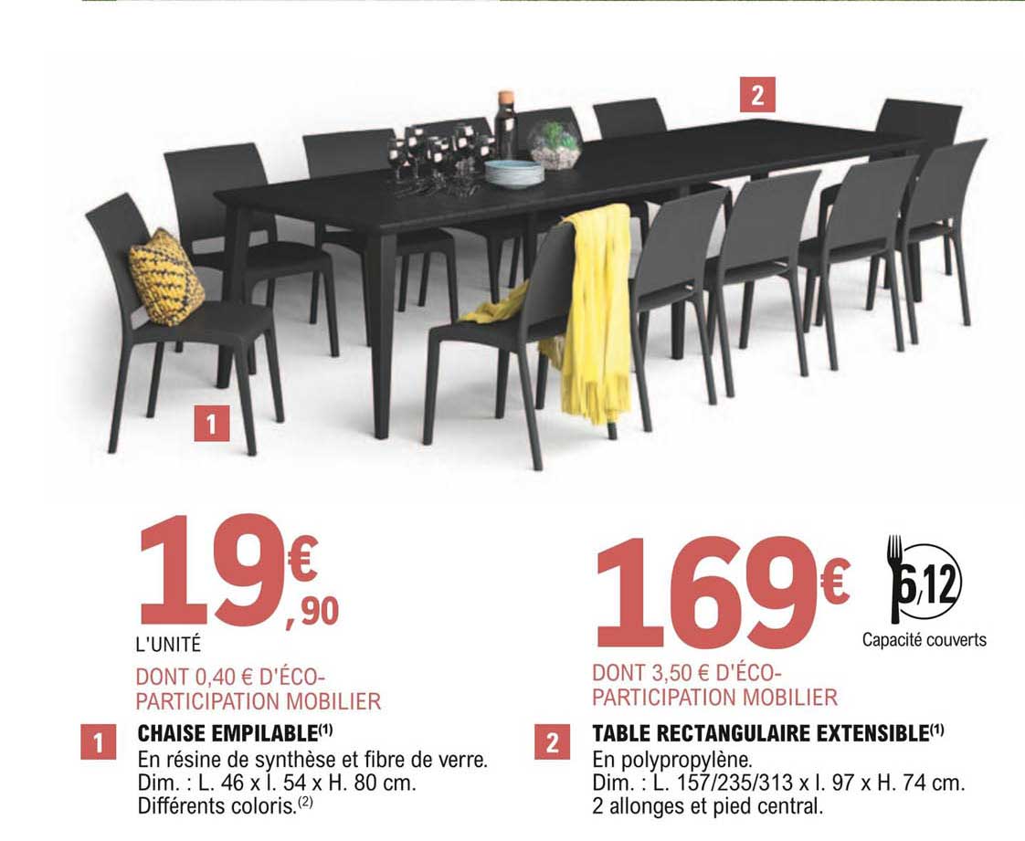 Chaise Empilable, Table Rectangulaire Extensible