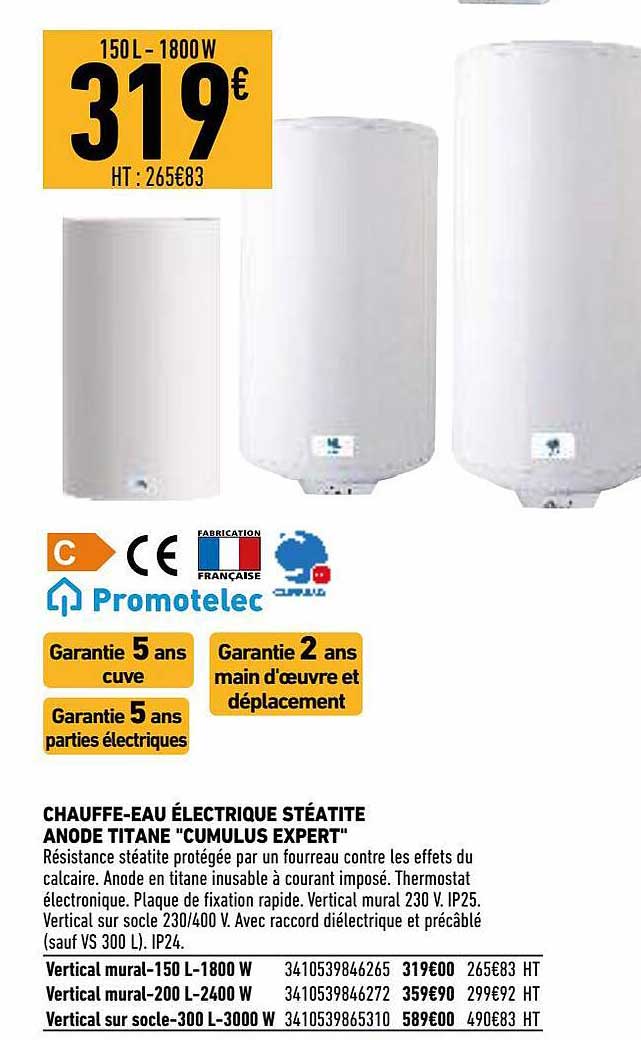 chauffe-eau électrique stéatite anode titane "cumulus expert"