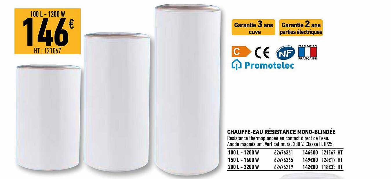 chauffe-eau résistance mono-blindée promotelec