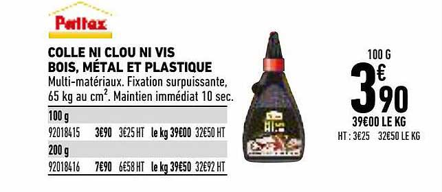 colle ni clou ni vis bois, métal et plastique pattex