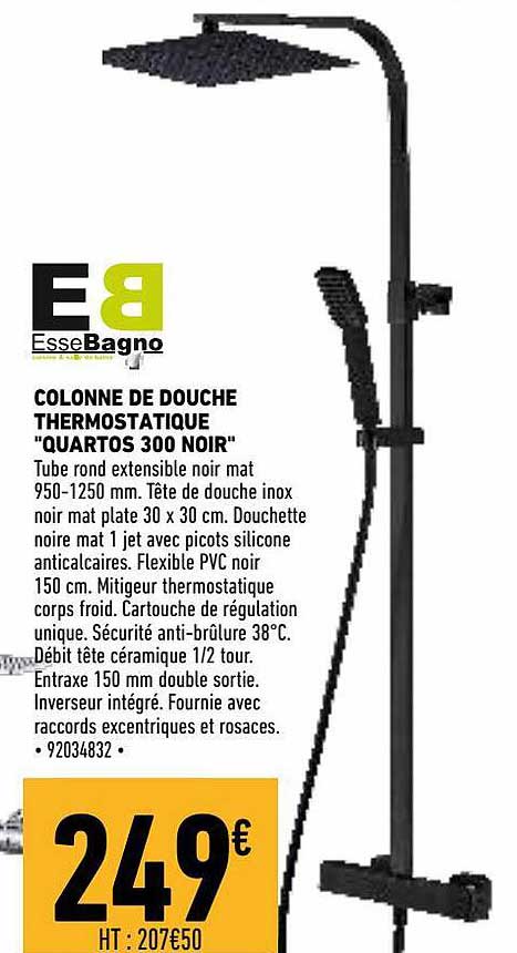 Colonne De Douche Thermostatique "quartos 300 Noir"
