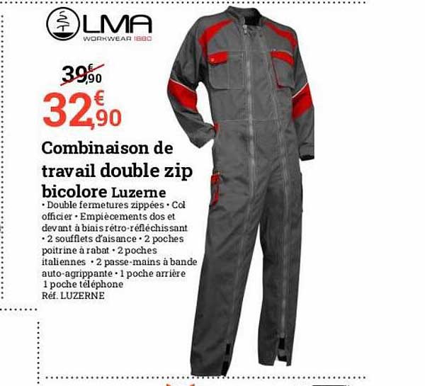 combinaison de travail double zip bicolore luzerne lma