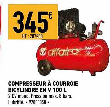 compresseur à courroie bicylindre en v 100 l