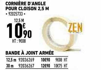 cornière d'angle pour cloison 2,5 m, bande à joint armée