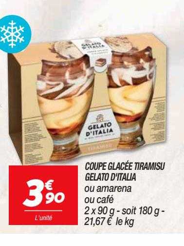 coupe glacée tiramisu gelato d'italia ou amarena ou café