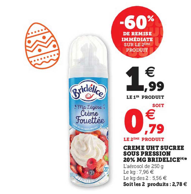 crème uht sucrée sous pression 20% mg bridélice