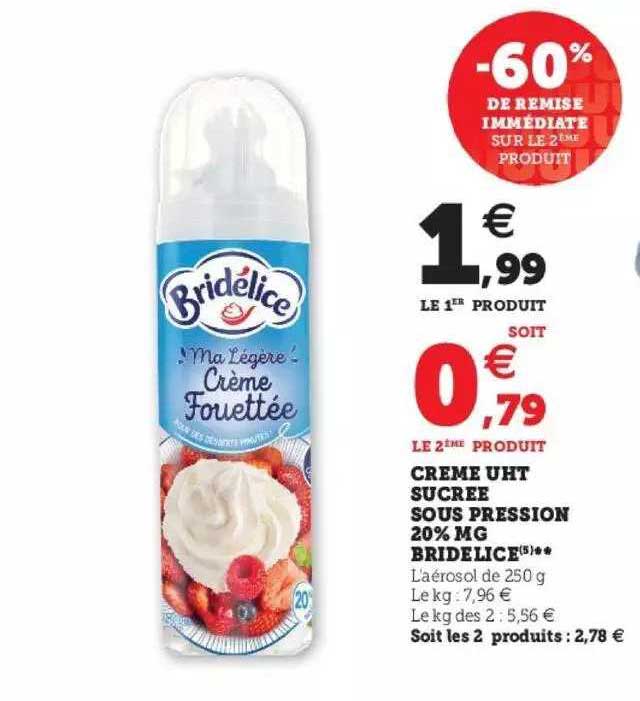 crème uht sucrée sous pression 20% mg bridélice