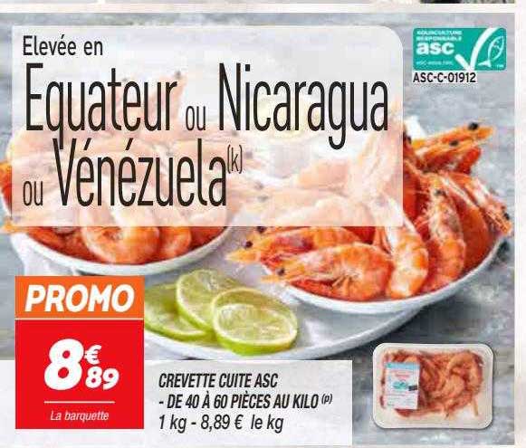 crevette cuite asc - de 40 à 60 pièces au kilo