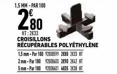 Croisillons Récupérables Polyéthylène