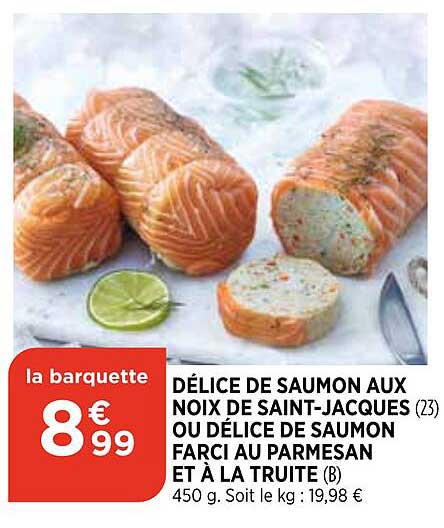 délice de saumon aux noix de saint-jacques ou délice de saumon farci au parmesan et à la truite